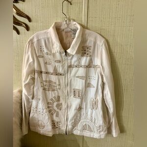 Women's Cream Jacket with Brown Embroidery